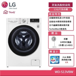 LG 樂金 WD-S13VBW 13公斤蒸洗脫WiFi滾筒洗衣機 冰磁