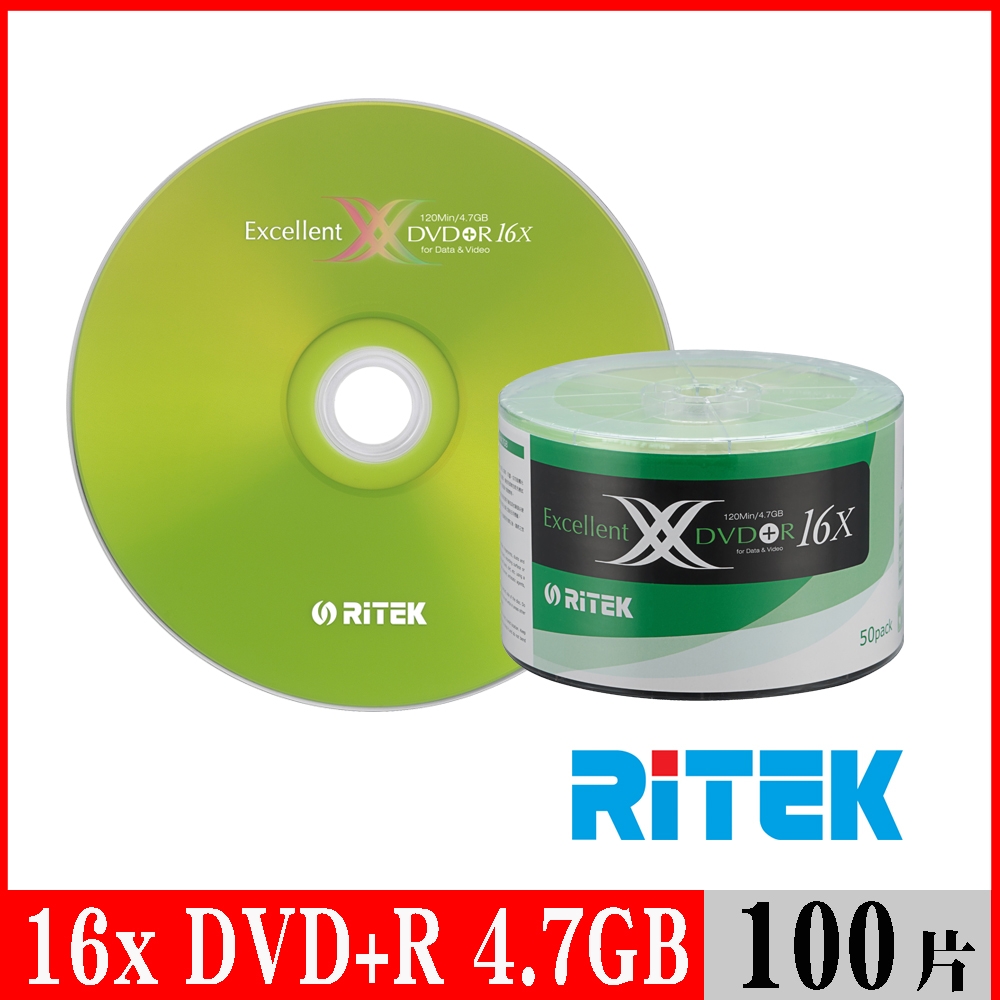 RITEK錸德 16x DVD+R 4.7GB X版/100片裸裝