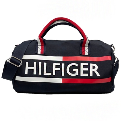 【Tommy Hilfiger】經典LOGO手提/斜背休閒輕旅行袋/圓桶包(黑)