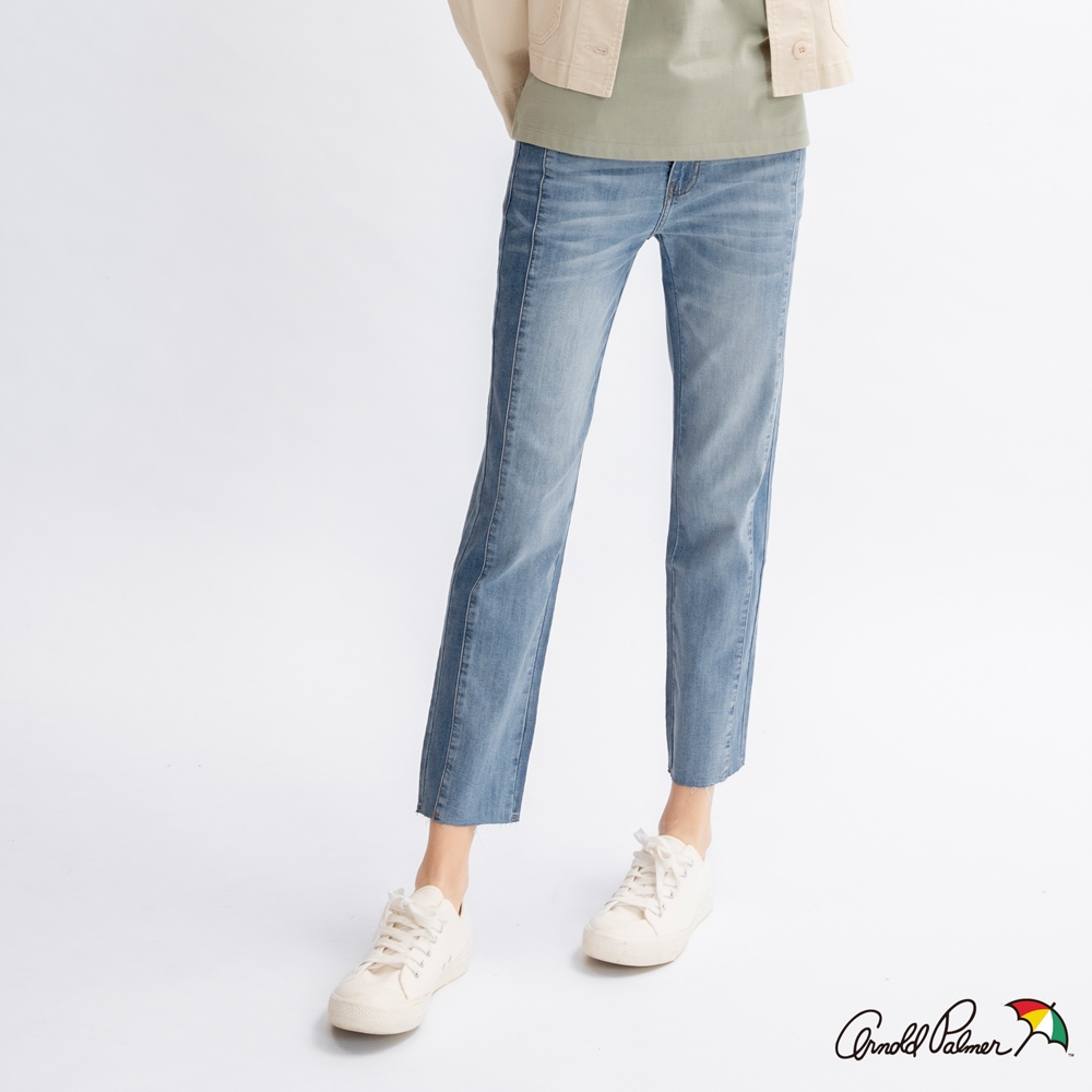 Arnold Palmer -女裝-COOLMAX顯瘦剪接合身小直筒牛仔褲-淺藍色