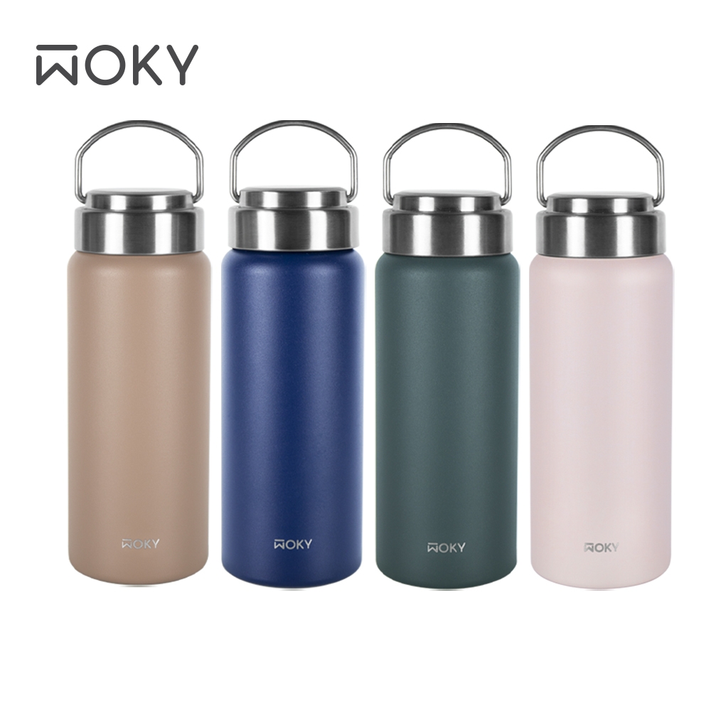 【WOKY 沃廚】提手輕芯鈦瓷易潔層保溫瓶500ml (5色可選)