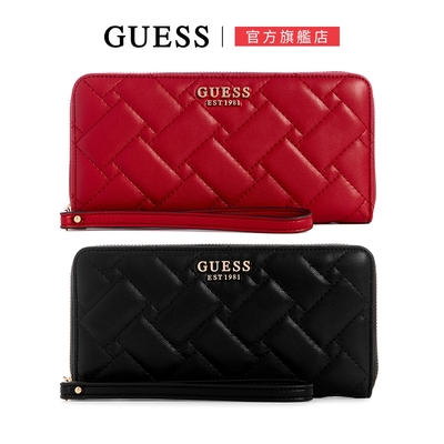 【GUESS】編織縫線LOGO皮革手拿長夾-兩色任選