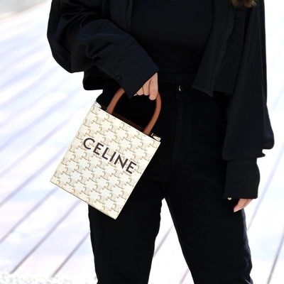 CELINE MINI CABAS IN TRIOMPHE 經典印花手提兩用紙袋包(白/咖)