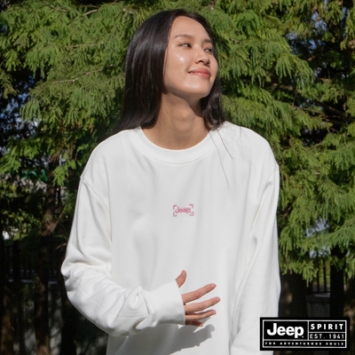 JEEP 女裝 包繩立體LOGO刺繡大學T-白色