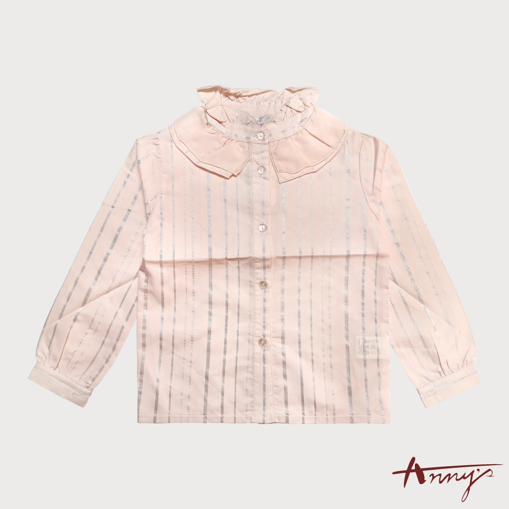 Annys安妮公主-大荷葉領造型秋冬款混金蔥長袖襯衫*1250粉紅