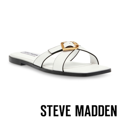 STEVE MADDEN-HEARTFELT 金屬扣環交叉帶拖鞋-白色