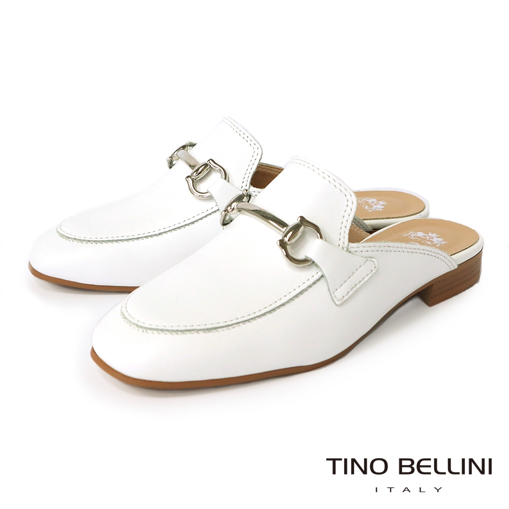 Tino Bellini 義大利進口馬銜釦牛皮穆勒鞋_白