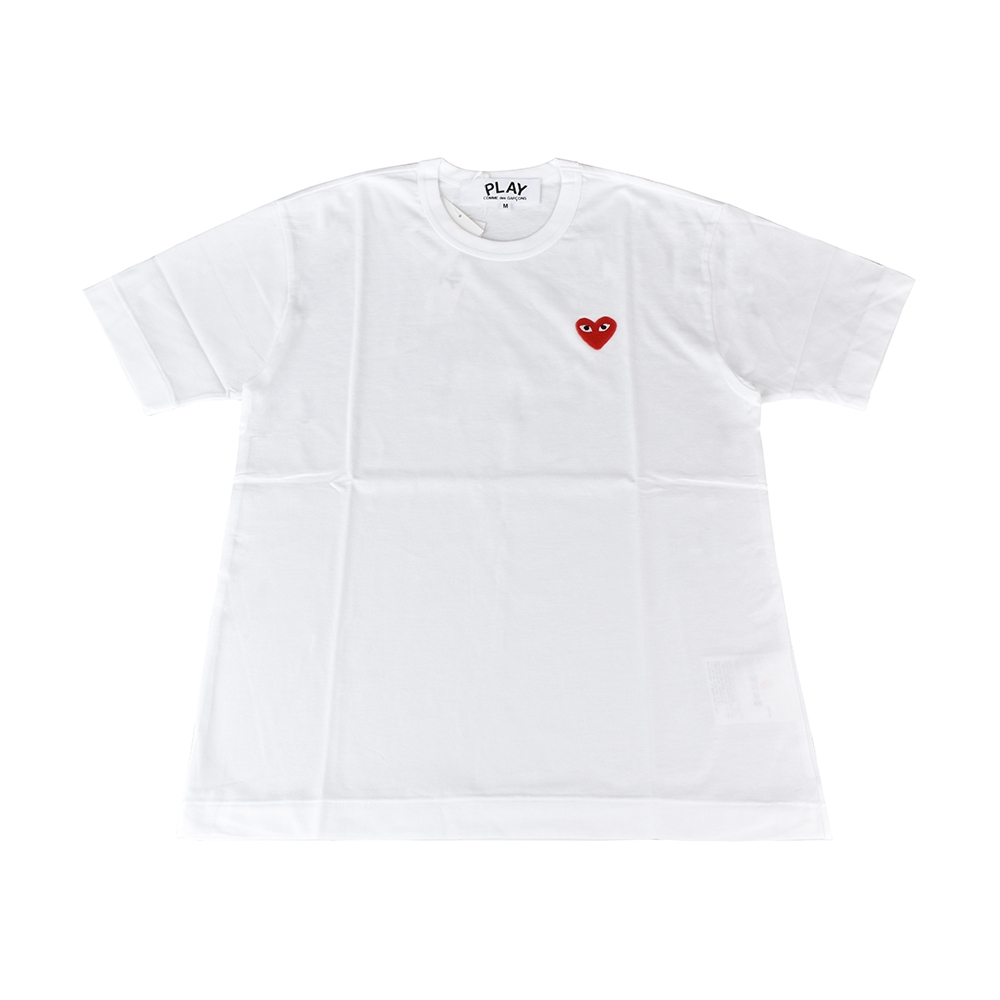 COMME DES GARCONS PLAY川久保玲紅心刺繡LOGO圓領純棉短T(S/M/L/XL/白) product image 1