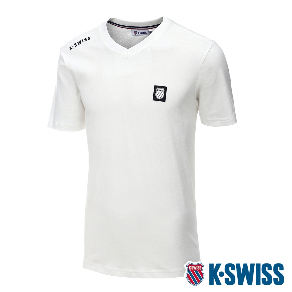 K-SWISS V Neck Badge Tee棉質吸排V領T恤-男-米白