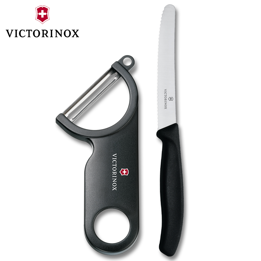 VICTORINOX 11cm經典番茄刀+經典削皮器-黑