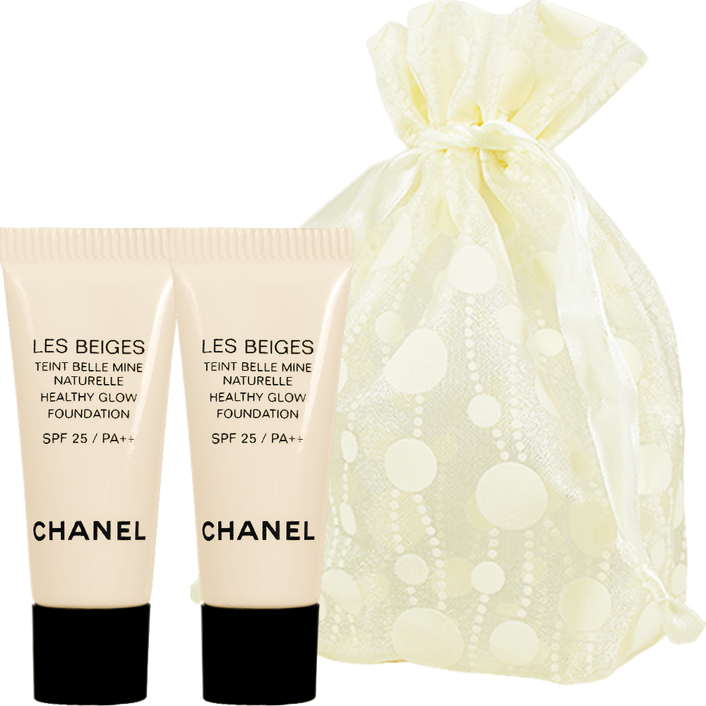 CHANEL 香奈兒 時尚裸光水慕絲粉底SPF25/PA++#N10 2.5ml*2旅行袋組