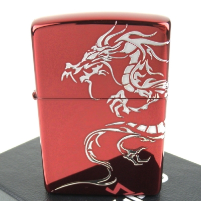 ZIPPO 日系~Dragon-民族風龍圖騰-兩面連續加工打火機(離子紅款)