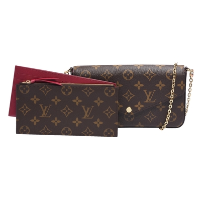 LV M81896 Felicie Pochette系列Monogram帆布WOC鍊帶手拿/斜背包(紫紅色)