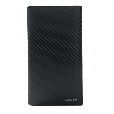 BALLY 全皮鑽石紋對開長夾 黑色