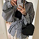 La Belleza韓版格子單口袋附綁帶寬鬆長版排釦襯衫 product thumbnail 1
