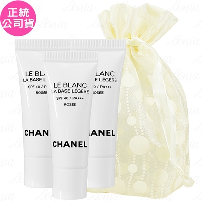 CHANEL 香奈兒 珍珠光感新一代輕盈防護妝前乳SPF40/PA+++(#ROSEE)(2.5ml)*3旅行袋組(公司貨)