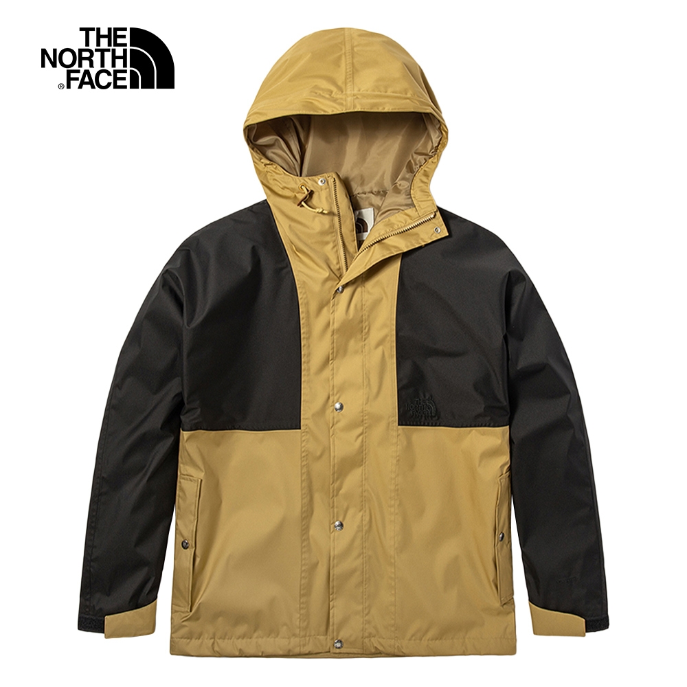 【The North Face 官方旗艦】北面男款卡其黑拼接防水透氣連帽衝鋒衣｜5JZJZSF