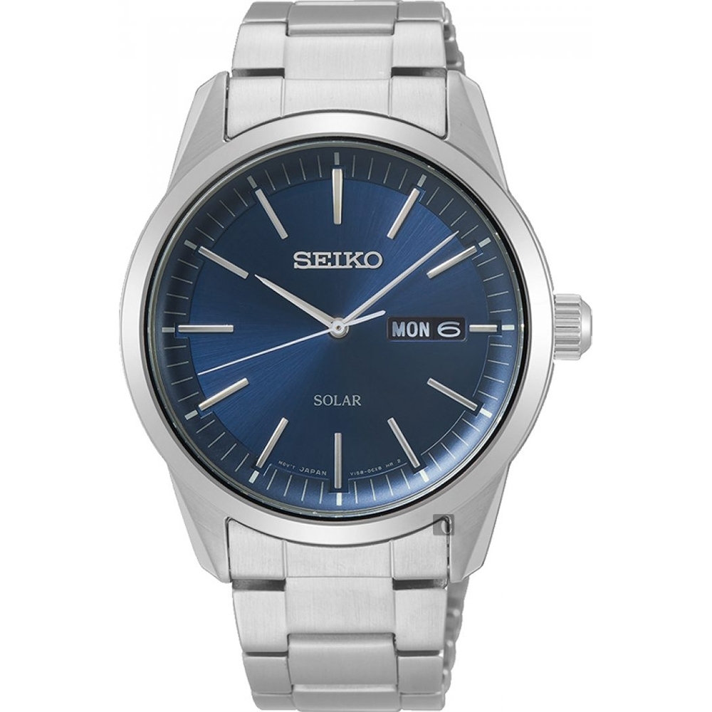 SEIKO精工 CS 太陽能SOLAR 手錶(SNE525P1)-藍x銀/40mm