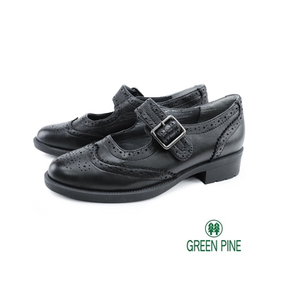 GREEN PINE真皮瑪莉珍牛津低跟鞋黑色(00863635)
