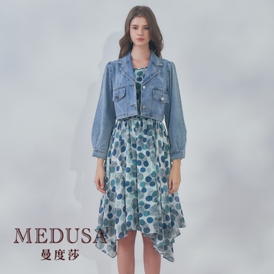 現貨【MEDUSA 曼度莎】藍綠點點飄逸雪紡洋裝（M-XL）｜雪紡連身裙 無袖