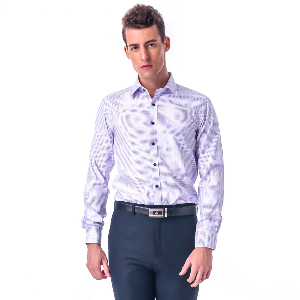 金安德森 小圓紫點黑扣窄版長袖襯衫