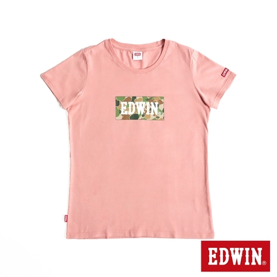 EDWIN 迷彩BOX短袖T恤-女-淺粉紅