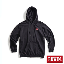 EDWIN 寬版紅日刺繡LOGO連帽長袖T恤-男-黑色