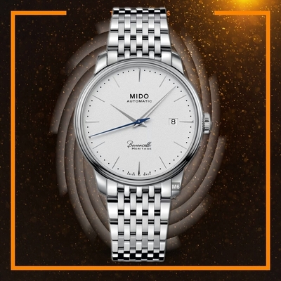 MIDO美度 官方授權M6 Baroncelli 永恆超薄復刻系列 白噴砂面鋼帶款39㎜(M0274071101100)