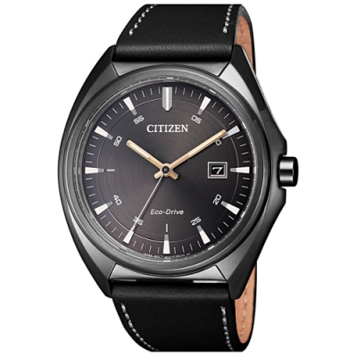 CITIZEN 星辰GENTS 時尚光動能風格皮帶腕錶-黑(AW1577-11H)