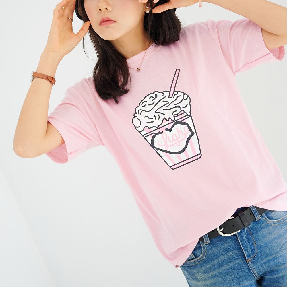 KT 冰淇淋印花寬版竹節棉T- 粉紅色 product image 1