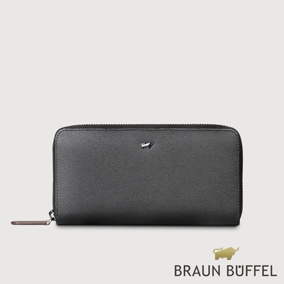 【BRAUN BUFFEL 德國小金牛】台灣總代理 波索-A 12卡拉鍊長夾-黑色/BF519-602-BK