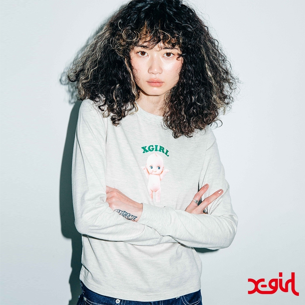 X-girl × OBITSU Kewpie L/S BABY TEE 聯名長袖-灰