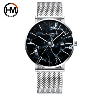 HANNAH MARTIN 時尚簡約休閒米蘭帶腕錶 HM-1512-WYY黑面銀帶