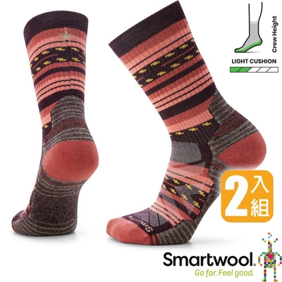 SmartWool 女_美麗諾羊毛 避震型機能戶外全輕量瑪格麗特紋中長襪(2入).機能襪.休閒運動襪_酒紅色