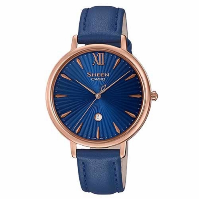 SHEEN 簡約雅致藍寶石設計皮帶腕錶-藍(SHE-4534PGL-2A)