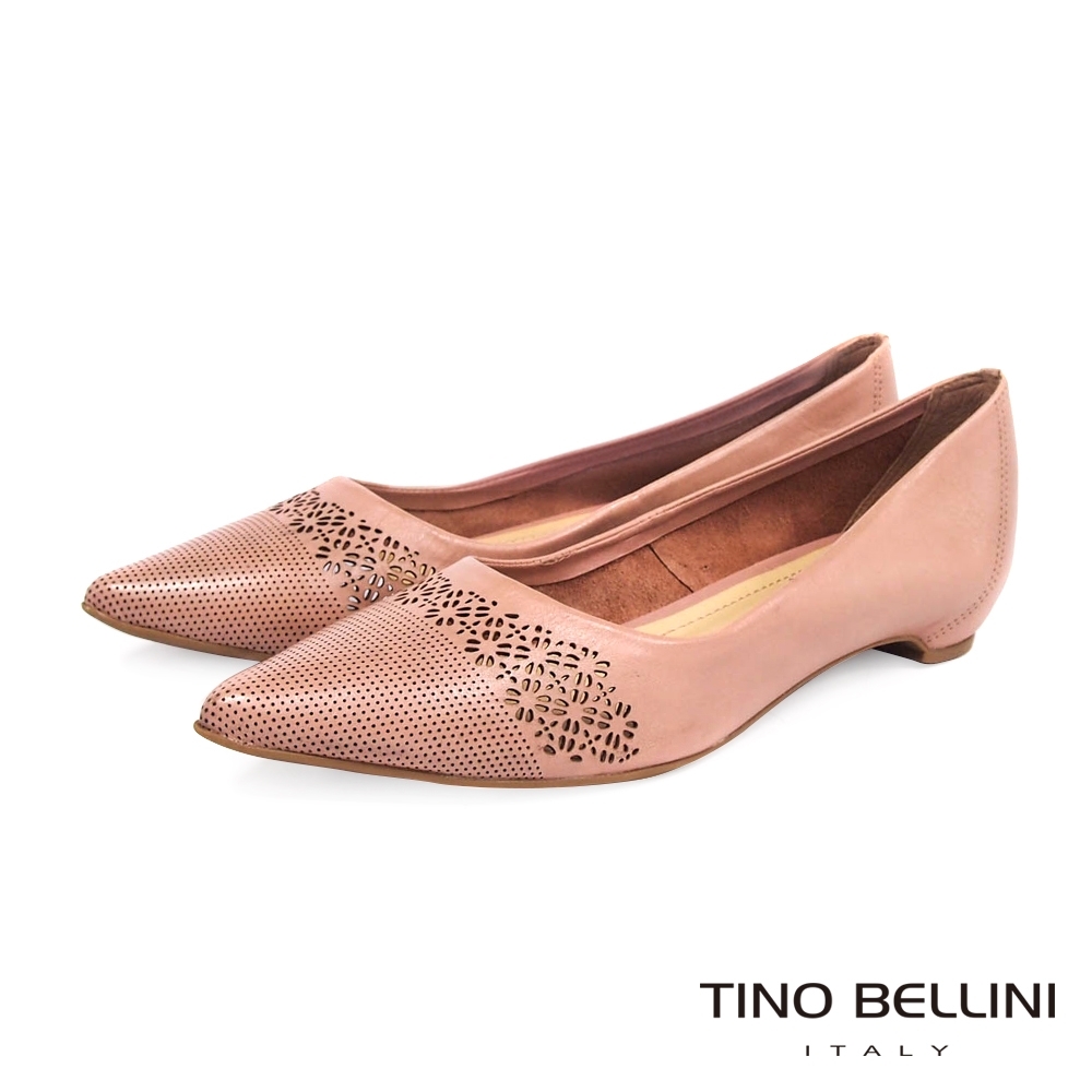 Tino Bellini巴西進口典雅精緻雕花後包跟平底鞋_粉