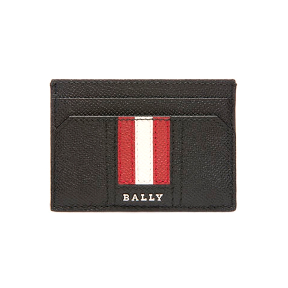 BALLY THAR 防刮牛皮紅白條紋黑色雙面名片夾