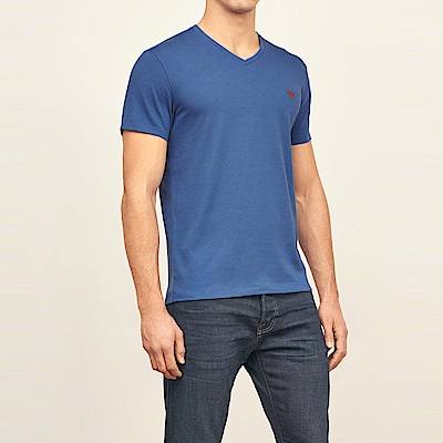 麋鹿 AF A&F 經典電繡麋鹿標誌素面短袖T恤-藍色