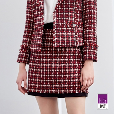 ILEY伊蕾 高級小香織紋造型剪接鈕釦短裙(紅色；M-XL)1224062017