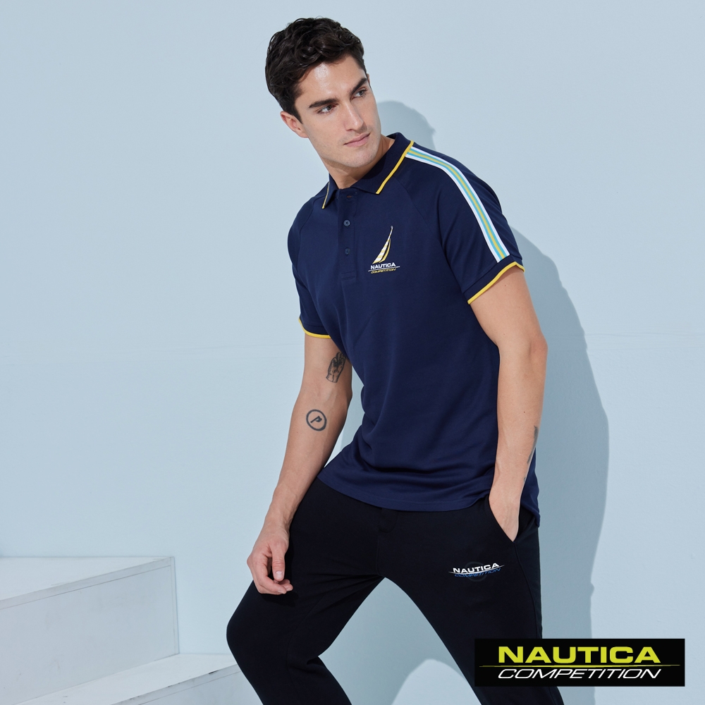 Nautica男裝 COMPETITION撞色肩線短袖POLO衫-深藍