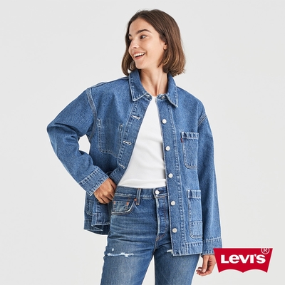 Levis 女款 Oversize寬鬆版牛仔襯衫外套 / 精工中藍染水洗