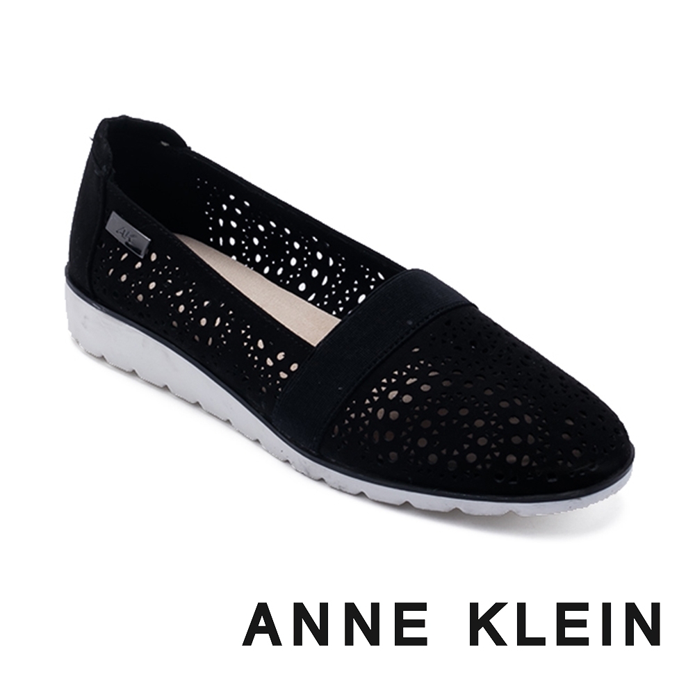 ANNE KLEIN-SANDERS 縷空透氣厚底低跟休閒懶人鞋-黑色