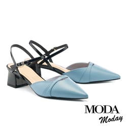 高跟鞋 MODA MODAY 優雅撞色交叉踝帶羊皮尖頭高跟鞋－藍