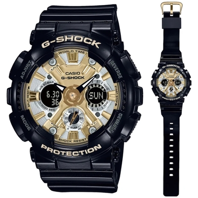 CASIO卡西歐 G-SHOCK WOMEN 金屬光澤 立體感錶盤雙顯錶-GMA-S120GB-1A 黑