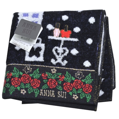 ANNA SUI 魔女櫥窗字母LOGO圖騰刺繡小方巾(黑底)