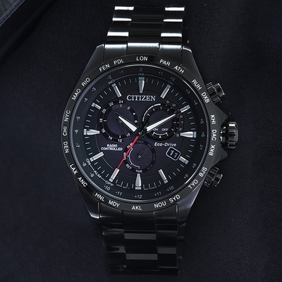 CITIZEN星辰 GENT S系列 光動能電波三眼計時腕錶 母親節 禮物 45mm/CB5835-83E