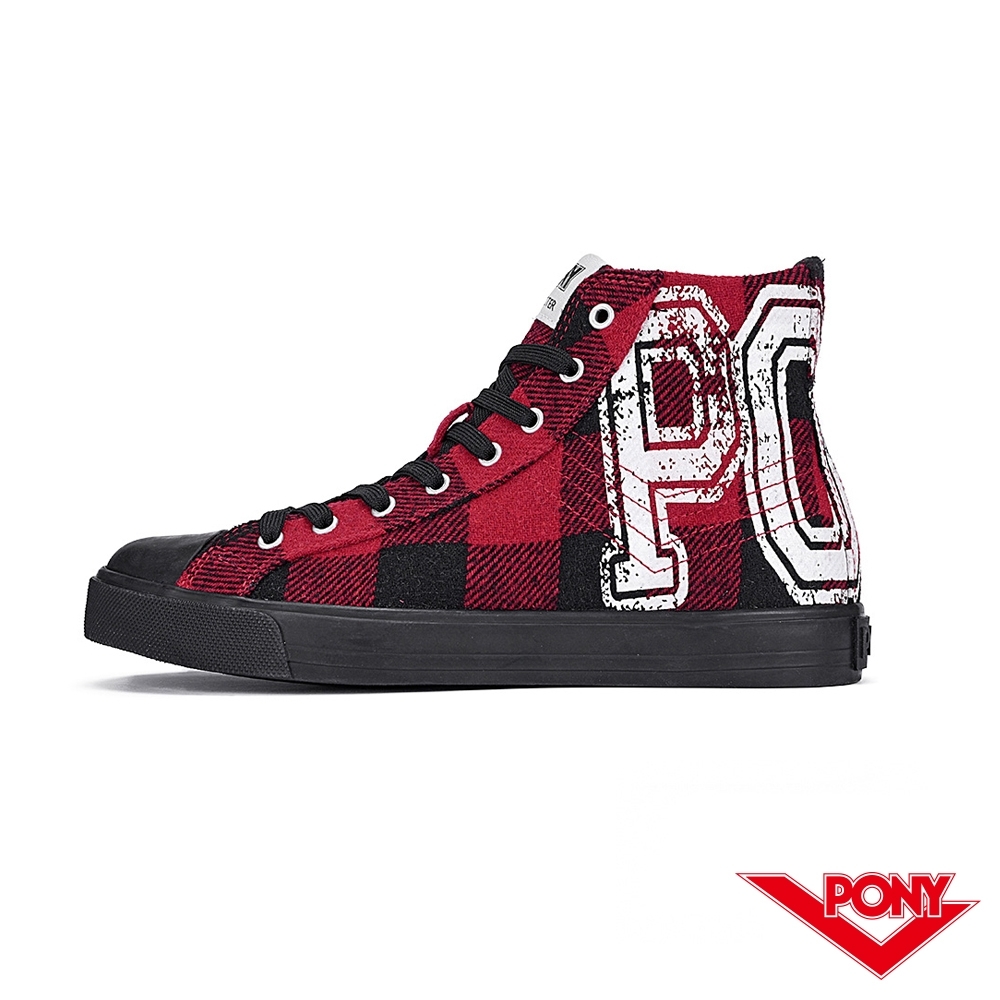 【PONY】Shooter系列蘇格蘭格紋時尚百搭帆布鞋 休閒鞋 紅黑