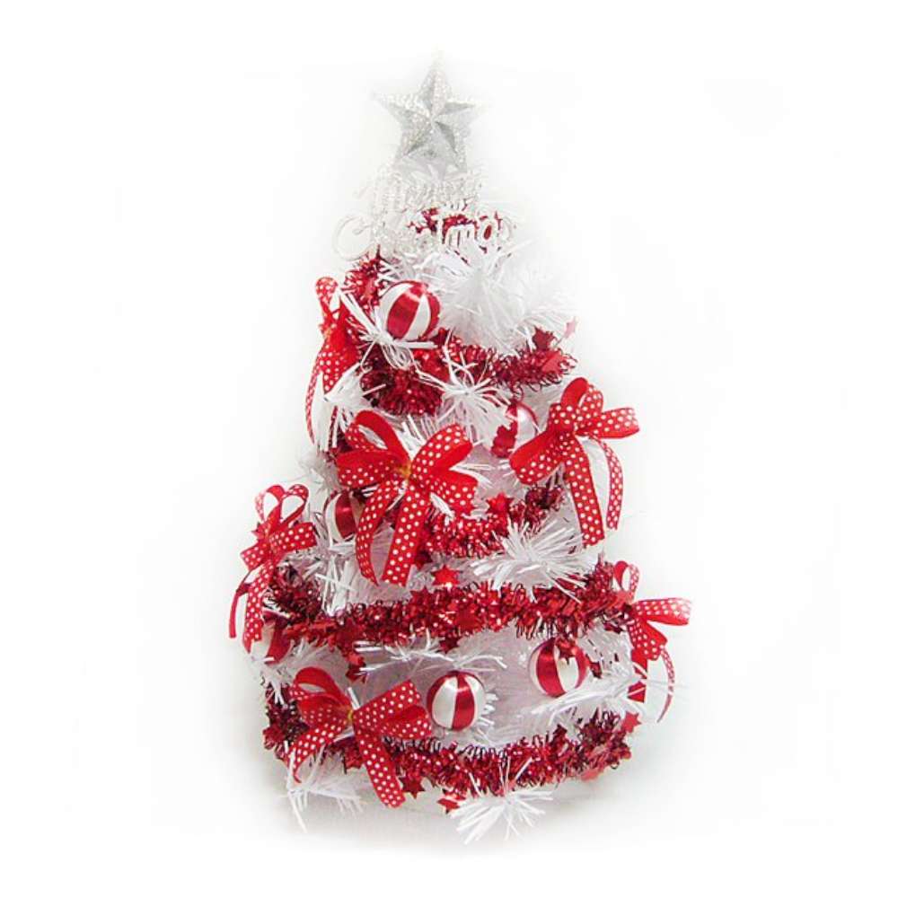 交換禮物-摩達客 迷你1尺(30cm)紅色蝴蝶結白色聖誕樹(免組裝/本島免運費)