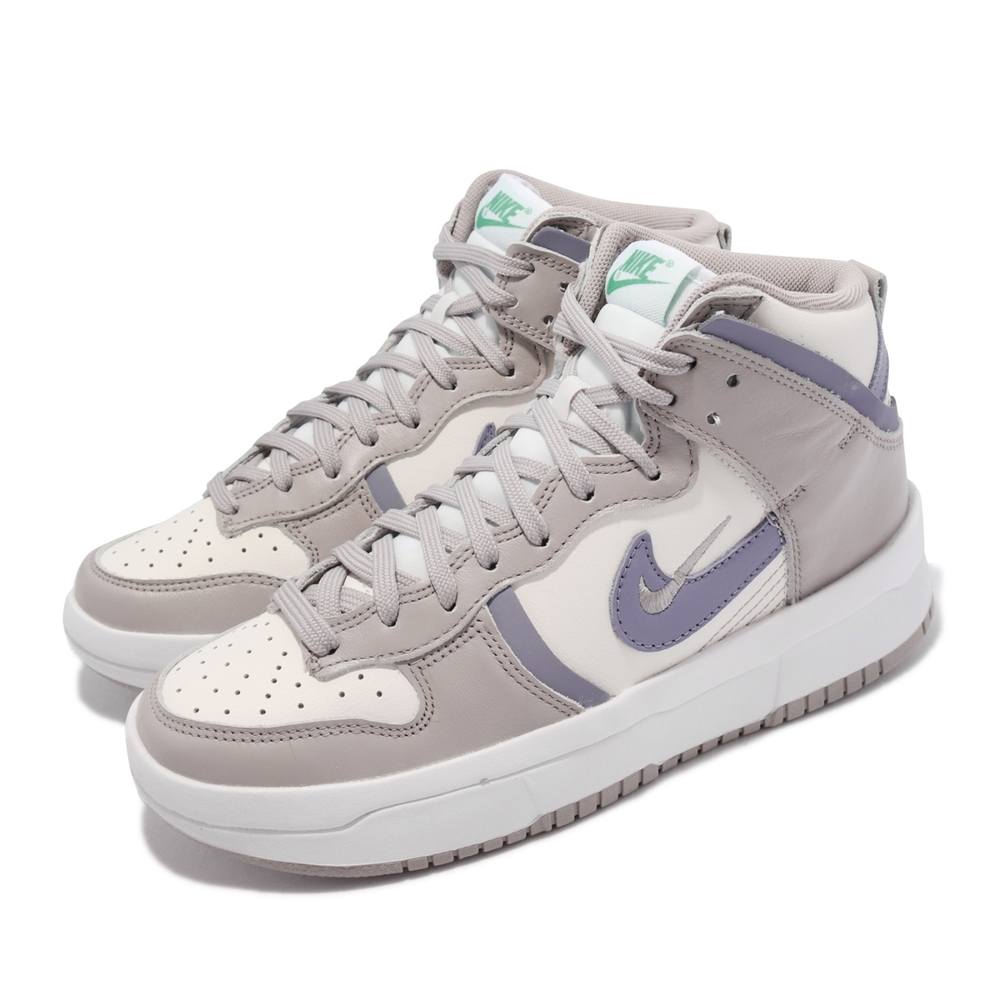 Nike 休閒鞋 Dunk High Up 運動 女鞋 高筒 厚底 皮革 後跟拉環 球鞋穿搭 銀 紫 DH3718-101