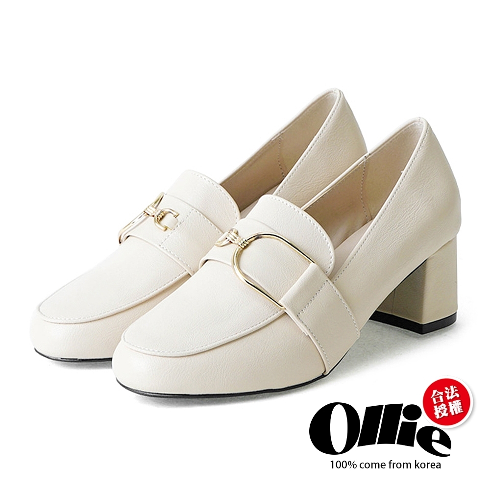 Ollie韓國空運-金屬吊環氣質感包鞋粗跟樂福鞋-現貨+預購
